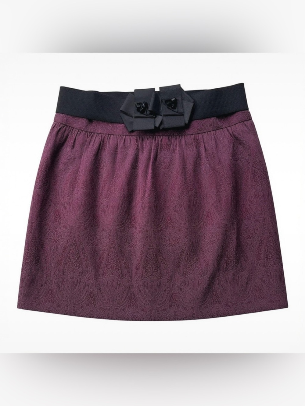 Retro Y2K Stooshy Vintage Textured Plum Skirt with Black Waist Bow